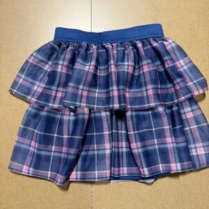 Disney Stitch Girls Plaid Skirt Tiered Ruffle Navy Blue Pink Size‎ 6/6X